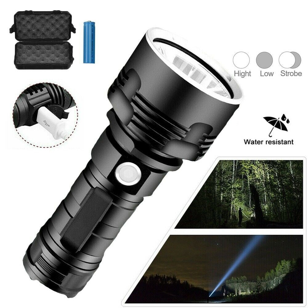 Strong Light Fixed Focus Flashlight USB Charging Outdoor Lighting Strong