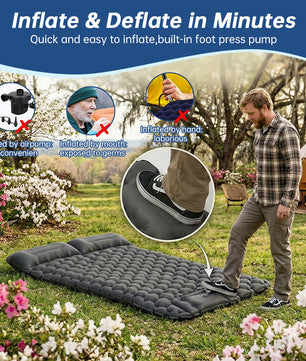Ultralight Inflatable Sleeping Pad with Pillow - 1-2 Person Camping Mattress